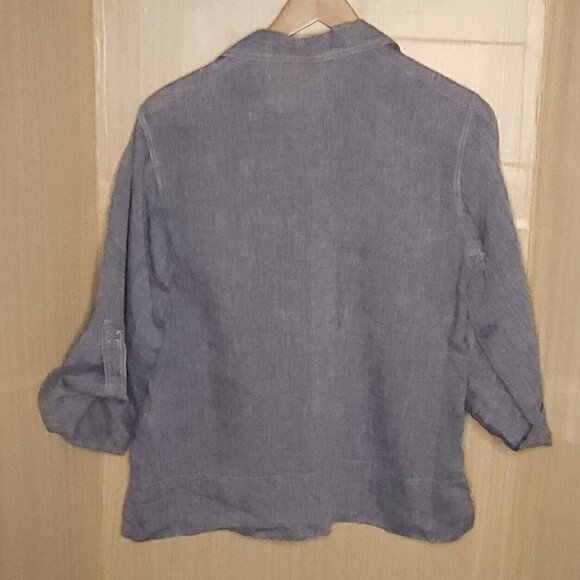 Bagutta Womens Blue Linen Oversized Coastal Grandma Top Large - Picture 2 of 5